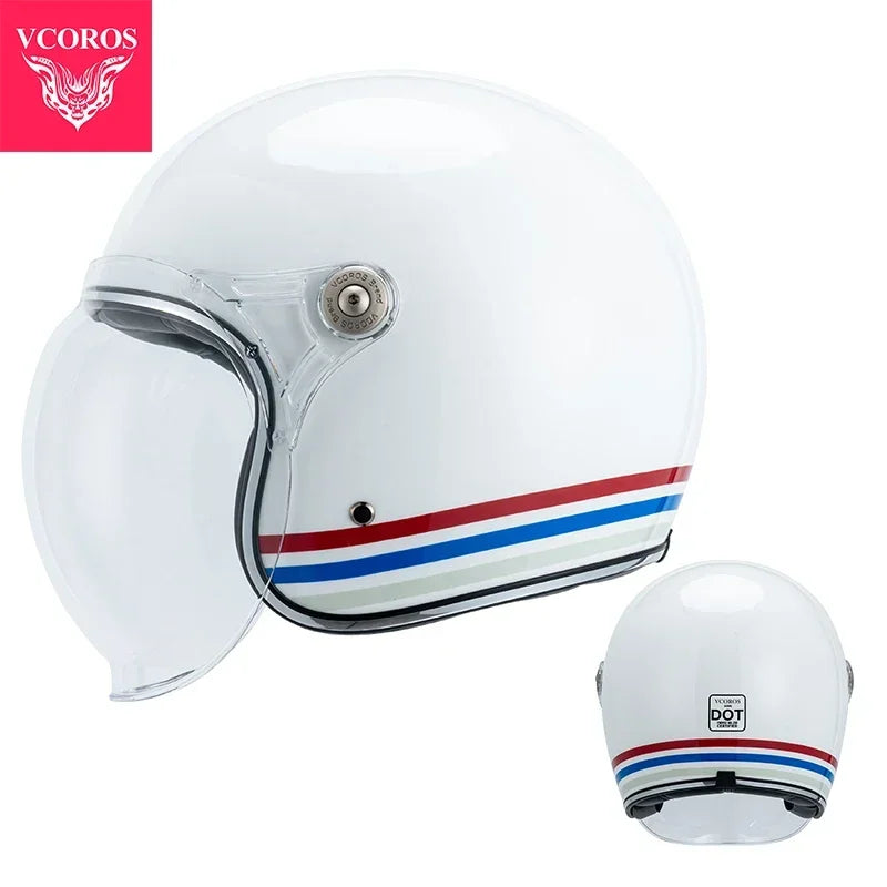 VCOROS Carbon fiber Retro Motorcycle Helmet Half Open face helmet fiberglass Cascos para motos DOT Certification