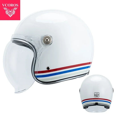 VCOROS Carbon fiber Retro Motorcycle Helmet Half Open face helmet fiberglass Cascos para motos DOT Certification