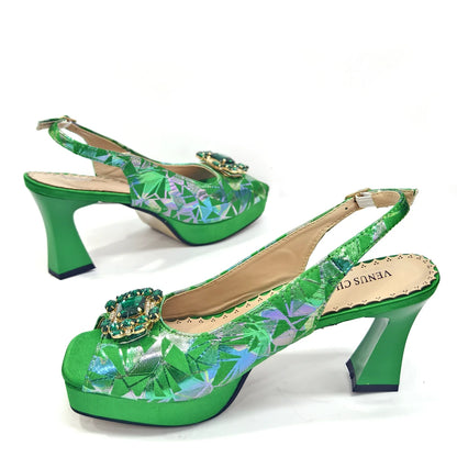 Venus Chan 2025 Elegant Peep-Toe Heels for Women - Perfect Italian Party Shoes & Bag Set with Sparkling Diamond Accents