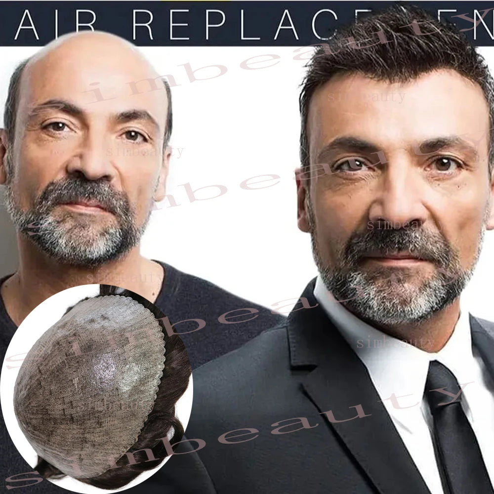 Super Micro Skin Grey 1B65 1B40 Human Hair Toupee Natural Hairline Hair Loss Solution Durable Black White Prosthes Replacement S
