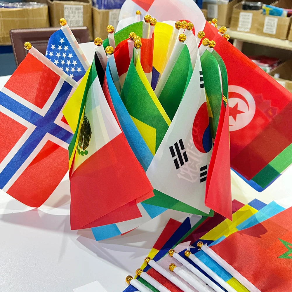 2026 48/pcs/set Hand Held National Flag 14x 21cm Country Flag NEW Cup Countries Flag Bunting National String Banner Football Eve