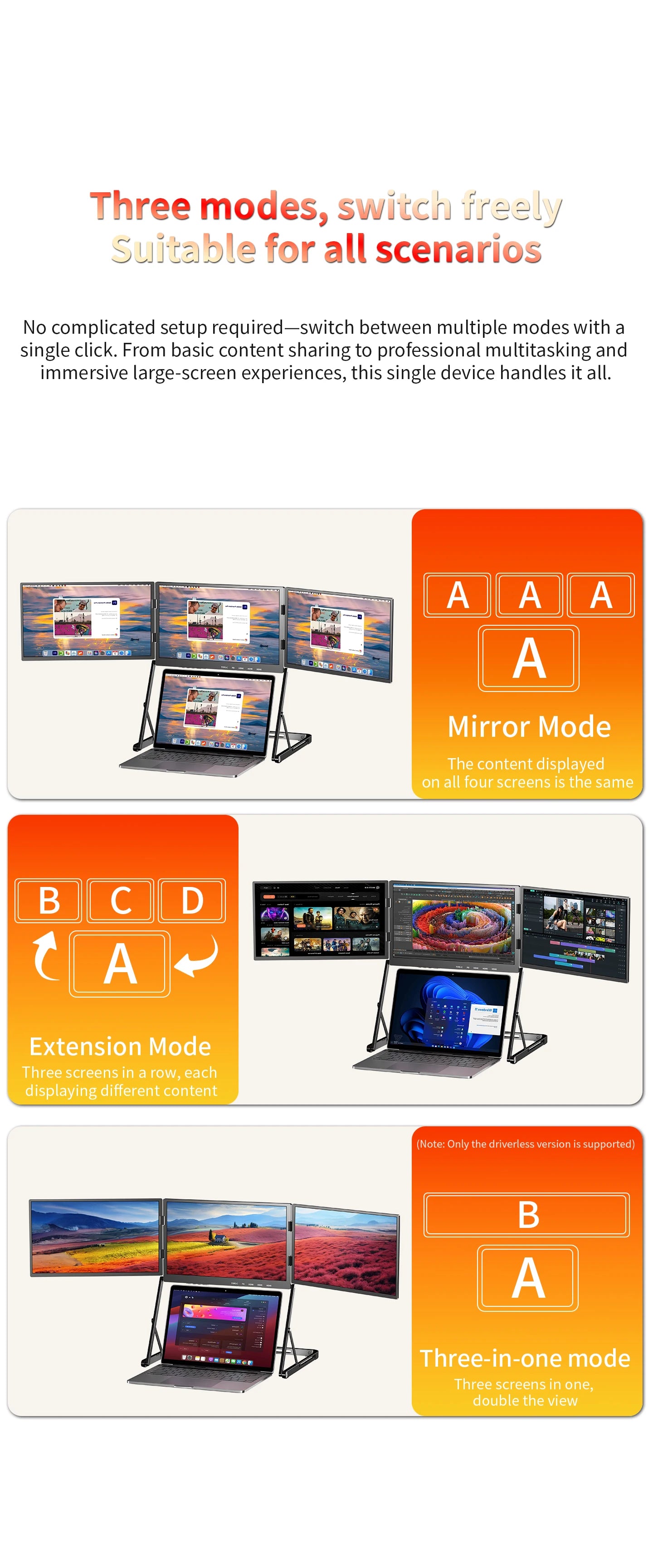 SIBOLAN 16 Inch Triple Screen Foldable Extender Display 2.5k/1080P IPS All-Metal Adjustable Stand USB C for MAC Laptop Travel