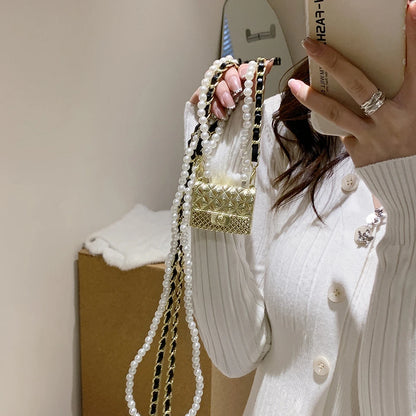 Mini dinner bags for women fashionable metal small box bag designer pearl chain shoulder bag clothing accessories crossbody bag