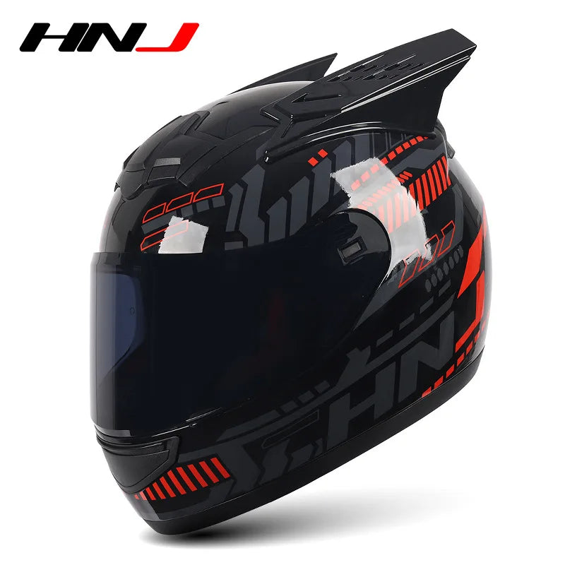 HNJ Men Motorcycle Helmet Women Full Face Helmet Riding Personality Horn Pink Helmet DOT Certification casco moto