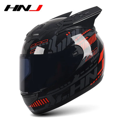 HNJ Men Motorcycle Helmet Women Full Face Helmet Riding Personality Horn Pink Helmet DOT Certification casco moto