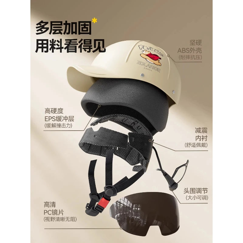 Breathable Summer Motorcycle Helmet 3C Certified Lightweight Baseball Cap Style Unisex Half Helmet