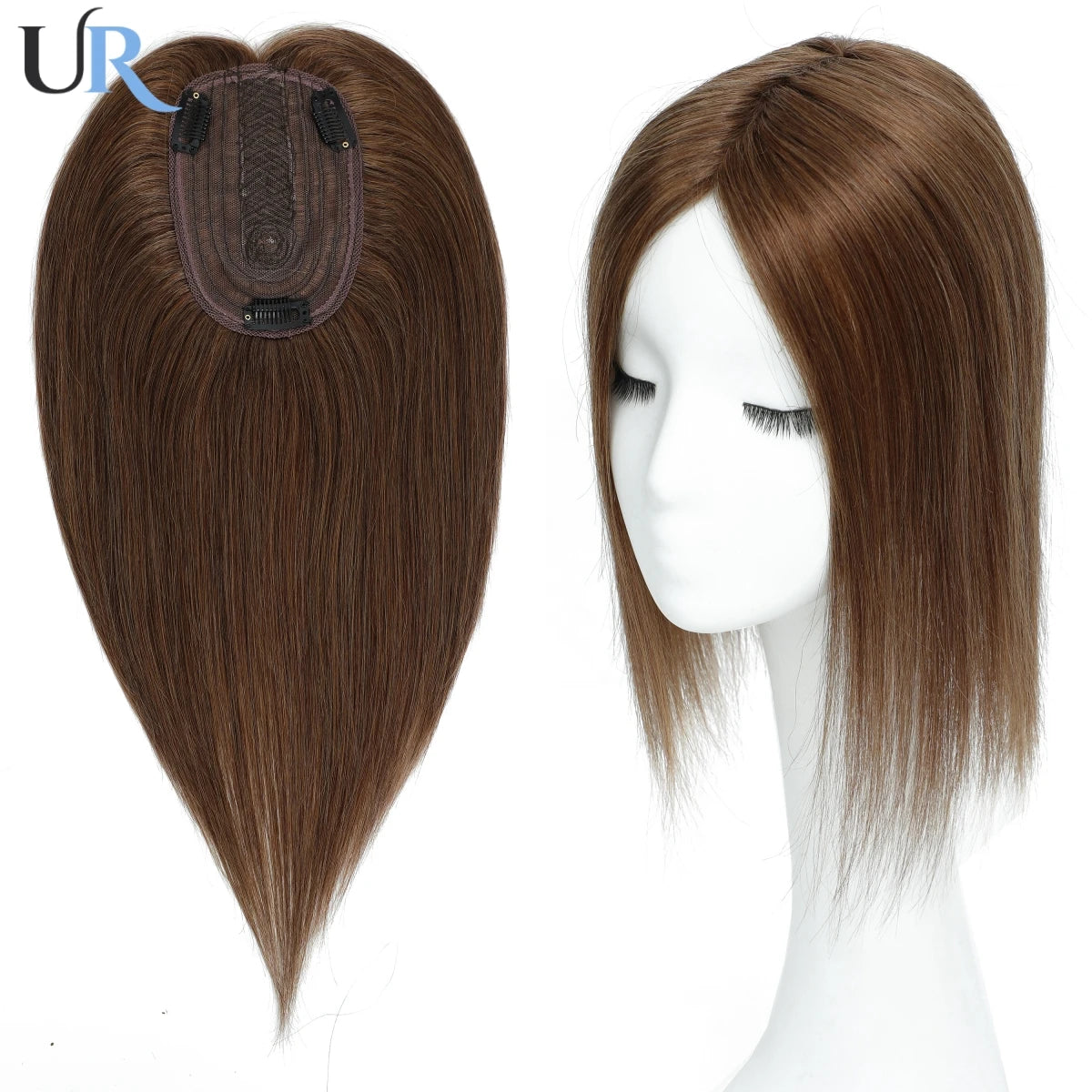 Lace Front Topper For Women Human Hair With Pre-Cut Bangs & Middle Part | 10x12cm 12inch Easy To Wear Wig