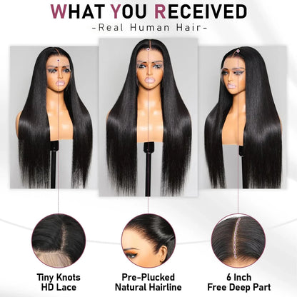 40 30 Inch Bone Straight 13x6 HD Lace Frontal Human Hair Wig Straight 13x4 Transparent Lace Front Wig Pre Plucked Glueless