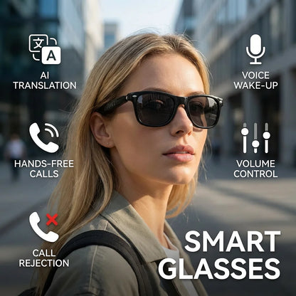 SENBONO 2026 New Smart Audio Glasses Fashion Sunglasses AI Translator 100+ Languages BT Answer Calling Music Play for Women Men