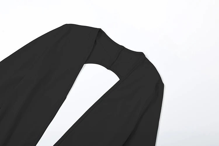 Nibber Backless Jumpsuit Women Deep v-Neck Long Sleeve Solid Skinny High Stretch Sexy Midnight Coquette Basis Wild Fall Outfits
