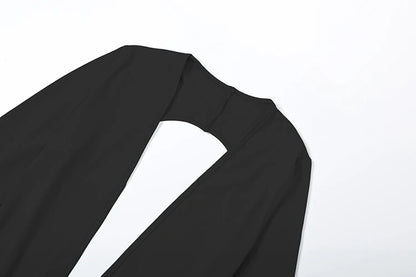 Nibber Backless Jumpsuit Women Deep v-Neck Long Sleeve Solid Skinny High Stretch Sexy Midnight Coquette Basis Wild Fall Outfits