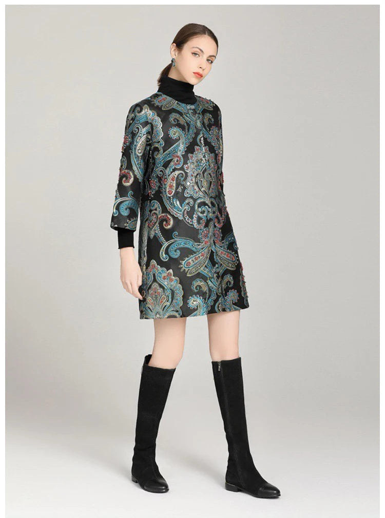 Elegant Embroidered Jacquard Trench Coat for Women 2025 | Round Neck Mid-Length Jacket | European Style Spring Fall Outerwear