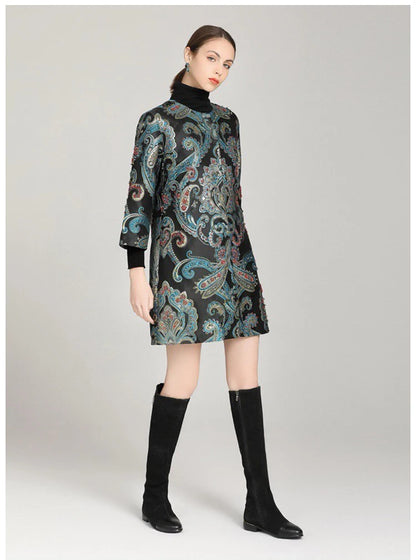 Elegant Embroidered Jacquard Trench Coat for Women 2025 | Round Neck Mid-Length Jacket | European Style Spring Fall Outerwear