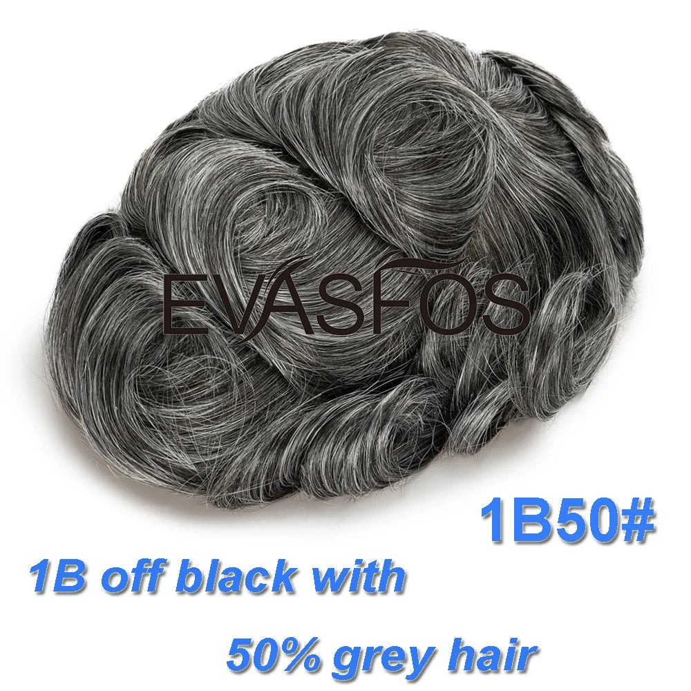 Curly PU Male Hair Prosthesis 0.12mm Injection Skin Toupee Men Durable Wigs For Men Human Hair System Unit Capillary Prosthesis