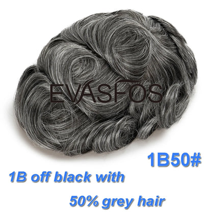 Curly PU Male Hair Prosthesis 0.12mm Injection Skin Toupee Men Durable Wigs For Men Human Hair System Unit Capillary Prosthesis