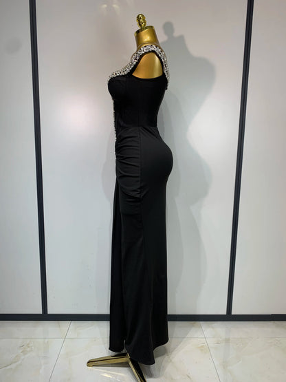 Women Sexy Off Shoulder Shinning Diamond Bodycon Long Bandage Dresses Elegant Evening Party Birthday Cocktail Wedding Gowns