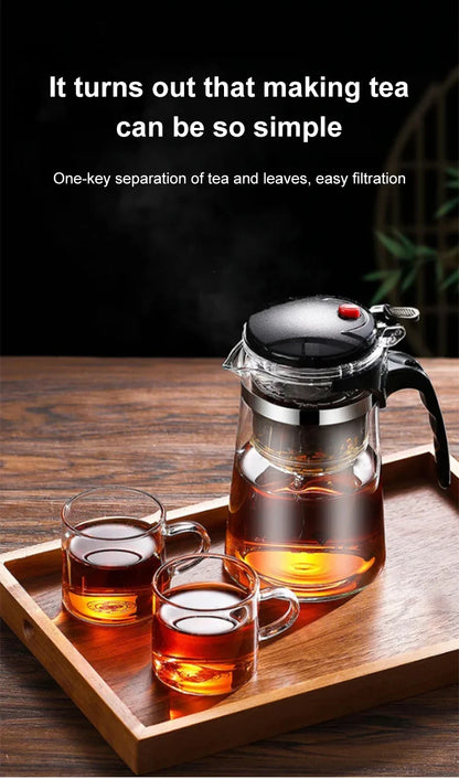 【Household Tea Infuser Kettle】Heat-Resistant Glass Tea Pot with Separator - for Loose Leaf Tea, Herbal Tea & Flower Tea