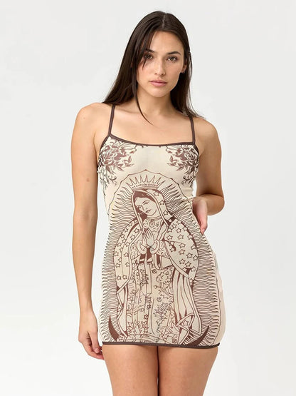 Whatiwear Chic Dress Women Elasticity Art Print Low-Neck See Through Skinny Sexy Midnight Summer New Trend Hottie Mini Bodycon