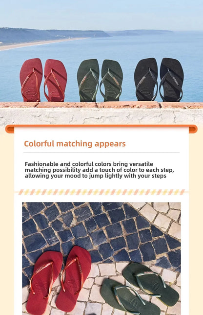 2025 Summer New Women's Square Toe Rubber Flip Flops Luxury Casual Outdoor Beach Sandals Size 35-42 Women's Shoes