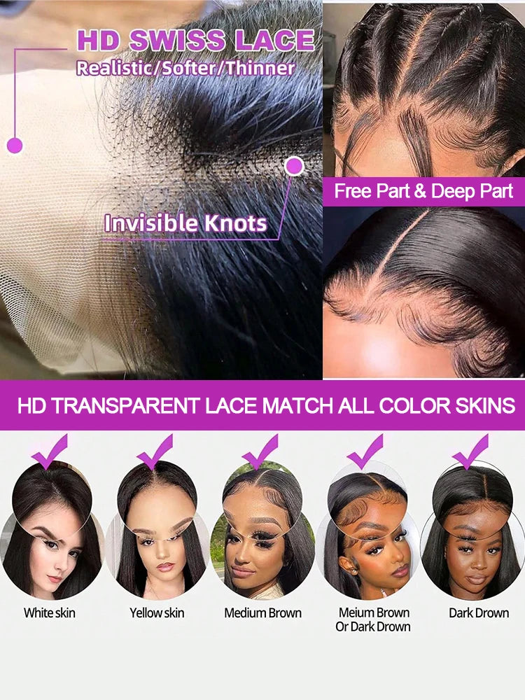 100% Human Hair Body Wave Lace Front Wig 300% Density 40 Inch Wigs 360 4x4 13x4 13x6 HD Lace Frontal Wig Brazilian Natural Black