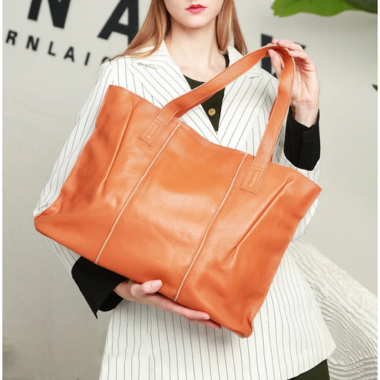 Women's Luxury Designer Natural Cowhide Soft Handbag Famale Fashion Shoulder Bag Ladies Cow Leather Large Capacity Tote Bag