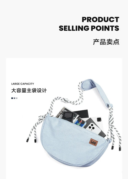 LEE 2025 Teenagers Waterproof Denim Crossbody Shoulder Bag Women Men Stylish Jeans Hobo Dumpling Crescent Bag Student Ipad Pack