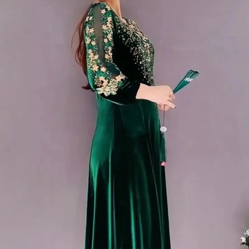Middle Aged And Elderly Women's Clothing Spring Autumn New Styles Noble And Stylish Velvet Dresses Dresses With Enlarged Sizes