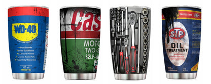 20Oz WD40 Stainless Steel Vacuum Tumbler Double Wall Insulated STP Engine Oil Filter Print with Straw and Lid Cold Hot drink cup