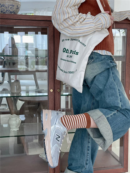 Korean Simple Colored Striped Cotton Socks Women’s Autumn Winter Breathable Middle Tube Socks College Style Trendy Casual Socks