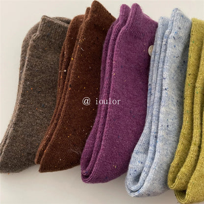 SP&CITY Colored Dotted Sheep Woolen Socks Women's Winter Warm Keeping Middle Tube Socks Casual Thick Korean Fashion Stockings