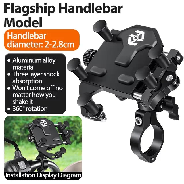 New Motorcycle Phone Holder Universal Alloy Shock-Absorbing Motos Bike Handlebar Navigation Bracket 360° Rotary Adjustable Stand