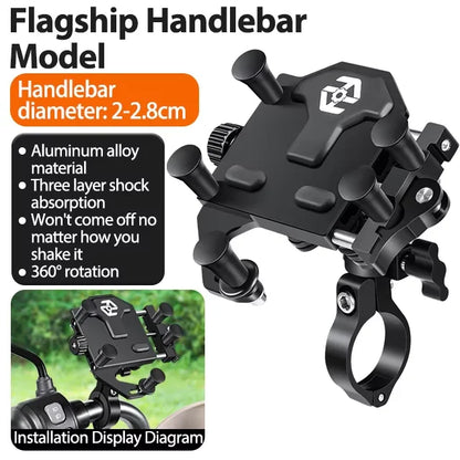 New Motorcycle Phone Holder Universal Alloy Shock-Absorbing Motos Bike Handlebar Navigation Bracket 360° Rotary Adjustable Stand