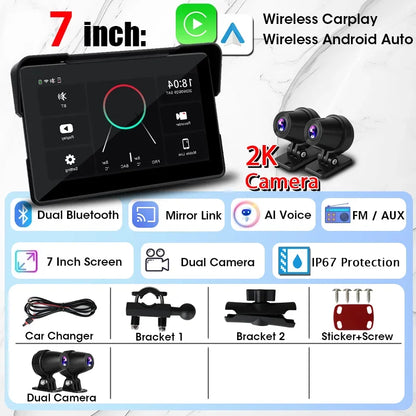 Jansite 7 inch 2K Motorcycle Upgrade Module DVR Navigation GPS Wireless CarPlay Waterproof IPX7 TPMS Portable Smart Display Cam