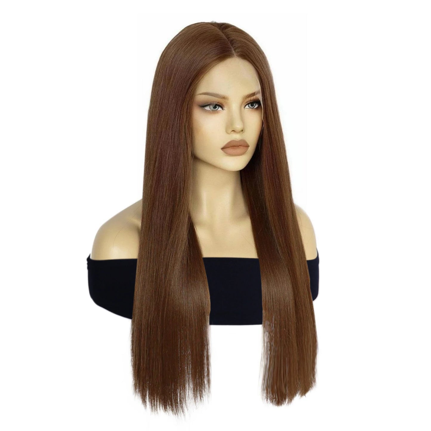  13x6 Lace Front Wig Brown Long Straight Wig Middle Part Heat Resistant Synthetic Hair Women Daily Fashion Wig