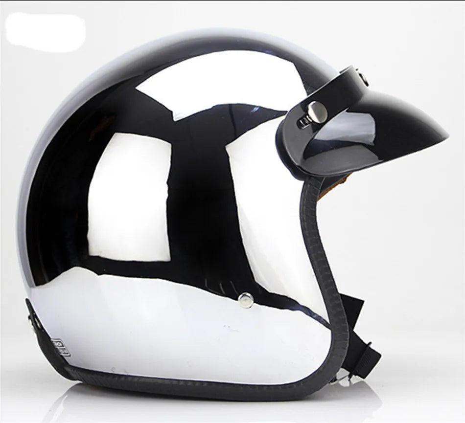 HOT Unique Silver Plating Open Face Retro Motorcycle Helmet Vintage Moto Chrome Helmet Sliver Jet Moto 3/4 Half Casco Casque