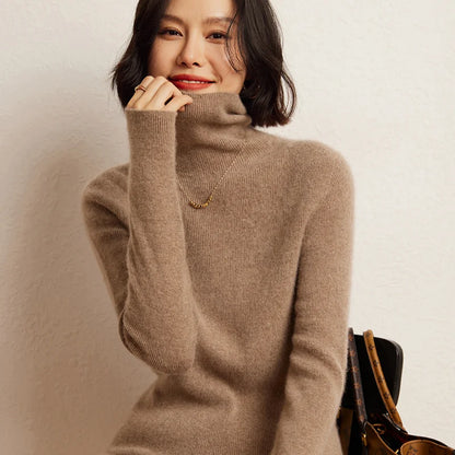 100% cashmere sweater women's knitted pullover sweater high neck solid color slim fit soft cashmere basic women's sweater