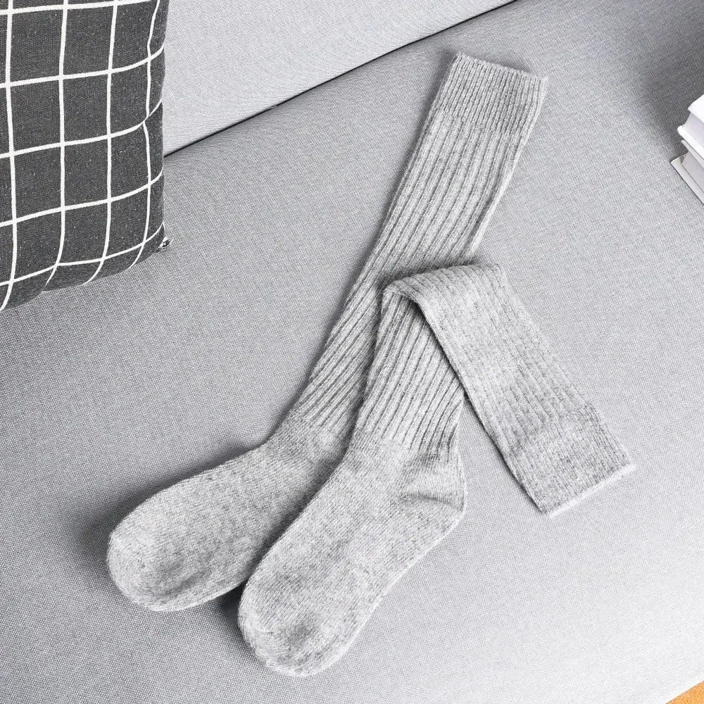 Soft Wool Long Socks Women Autumn Winter Cashmere Solid Knitted Stocking Skinny Casual Knee High Fluffy Warm Thicken Girls Socks