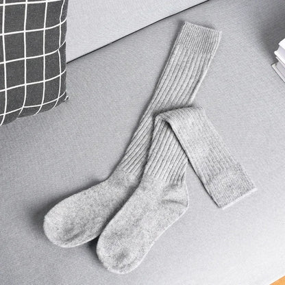 Soft Wool Long Socks Women Autumn Winter Cashmere Solid Knitted Stocking Skinny Casual Knee High Fluffy Warm Thicken Girls Socks