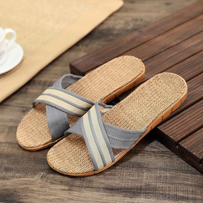 Summer Women's Slippers Home Flats Hemp Luxury Designer Woman Shoes Casual Indoor Slides Couple 2026 Soft Lightweight Large Size