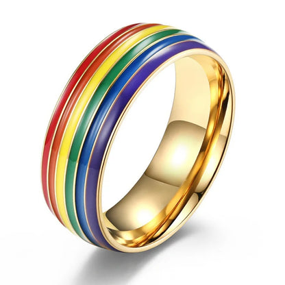 Rainbow Flag Homosexual Titanium Steel Ring 18K Golden Plated Lesbian Ring