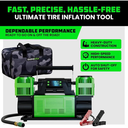 12V Portable Air Compressor for Off-Road Truck Tires Dual Tire Pump 10.6 CFM Auto Shutoff Built-in Pressure Gauge Rubber Mounts