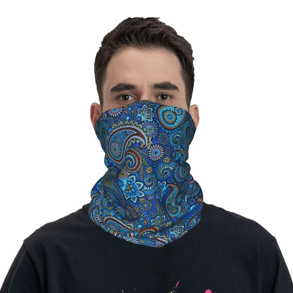 Custom Black Bandana Pattern Bandana Neck Gaiter for Hiking Cycling Women Men Wrap Scarf Paisley Style Headband Warmer