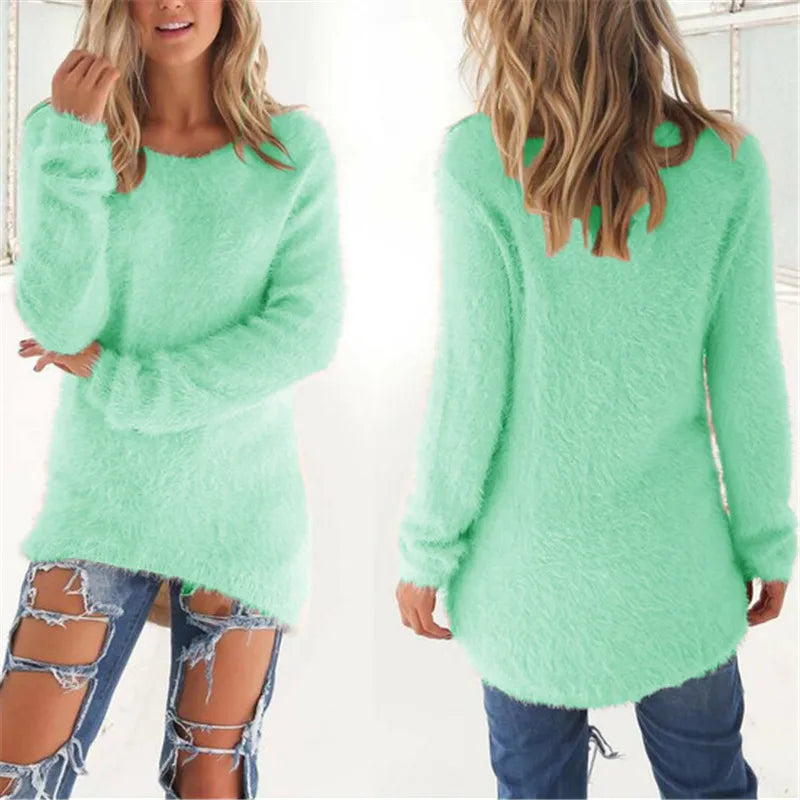 Sweater Woman autumn/winter 2022 Solid Color Long Sleeve O-neck Fleece Sweaters Women Fashion Dropshipping Sale CHD3059