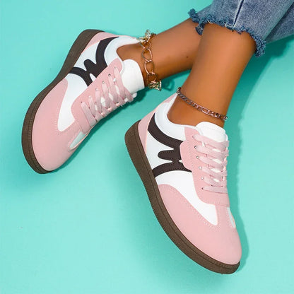 Comfort Flat Heel Non Slip Sneakers Women 2025 Autumn Mix Color Lace Up Sports Shoes Woman's Breathable Soft Sole Running Shoes