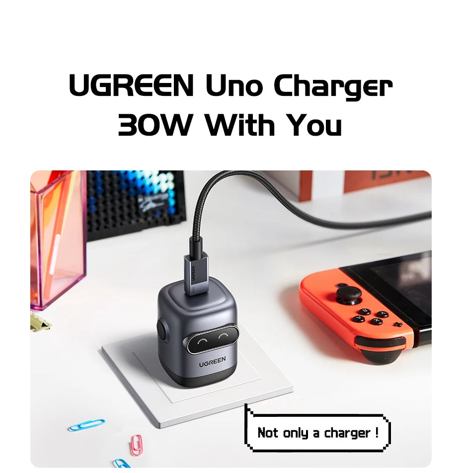 【US Plug】UGREEN Robot Design 30W GaN Charger QC4.0 3.0 PPS PD3.0 Fast Charger For iPhone 16 15 14 Pro Samsung Xiaomi iPad Air