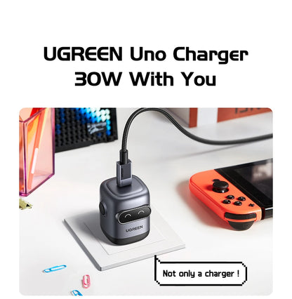 【US Plug】UGREEN Robot Design 30W GaN Charger QC4.0 3.0 PPS PD3.0 Fast Charger For iPhone 16 15 14 Pro Samsung Xiaomi iPad Air