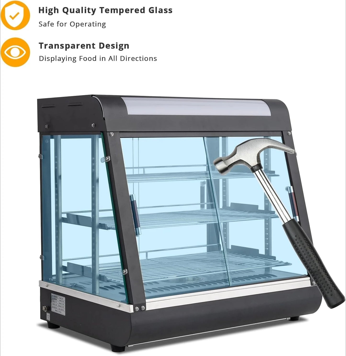 Free Delivery - 26" Commercial Food Warmer Display Pizza Warmer, 3-Tier Electric Countertop Food Warmer w/LED Lighting