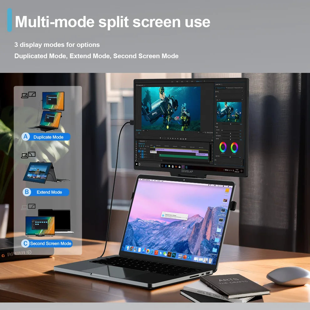 ZEUSLAP 16" Floatable Stacked Portable Monitor QHD 2560*1600P 400Nits 16:10 IPS Panel for Laptop Notebook Second Screen Display