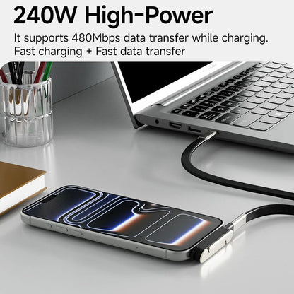2-IN-1 Type-C Cable Foldable Mobile Phone Holder 240W Fast Charging Data Cable USB C TO USB C Phone Charge Bracket Dual PD cable