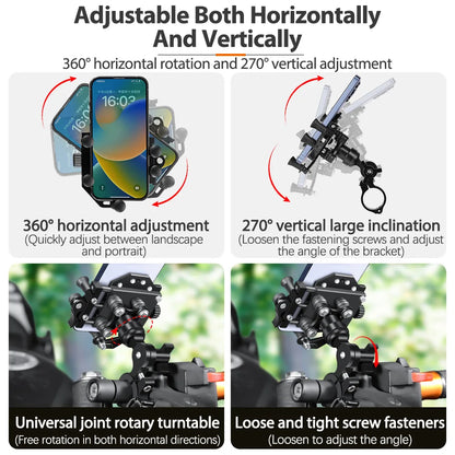 Motorcycle Phone Holder Universal Aluminum Alloy Shock-Absorbing Motos Handlebar Navigation Bracket 360° Rotary Adjustable Stand